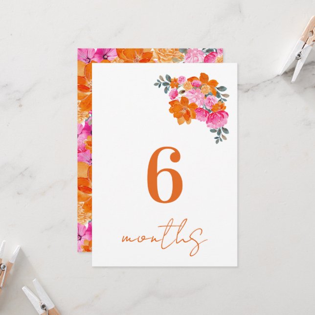 Carte mensuelle de jalons bébé 6 mois Orange Rose (Devant/Arrière en situation)