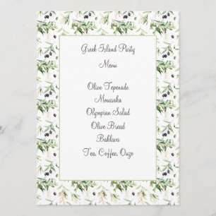 Carte menu Aquarelle Olives et olivier