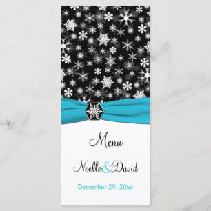 Carte Menu Black, White, Aqua Snowflakes