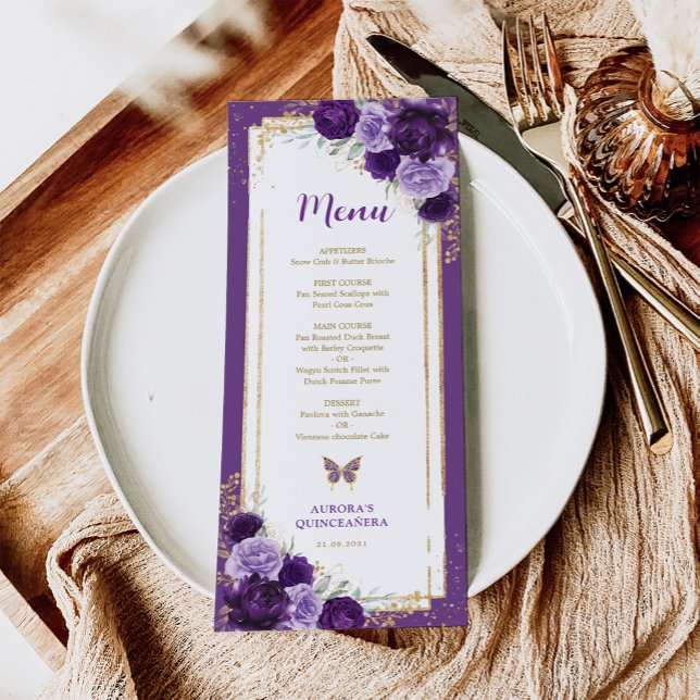 Carte Menu d'anniversaire de Quinceanera Roses d'o (Créateur téléchargé)