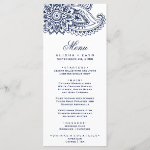Carte menu du dîner de la Marine indienne Paisley