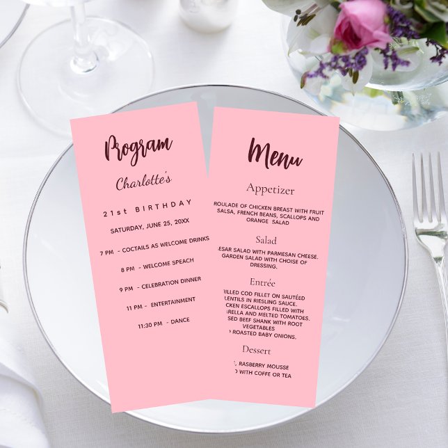 Carte menu du dîner du programme d'anniversaire ro (Créateur téléchargé)