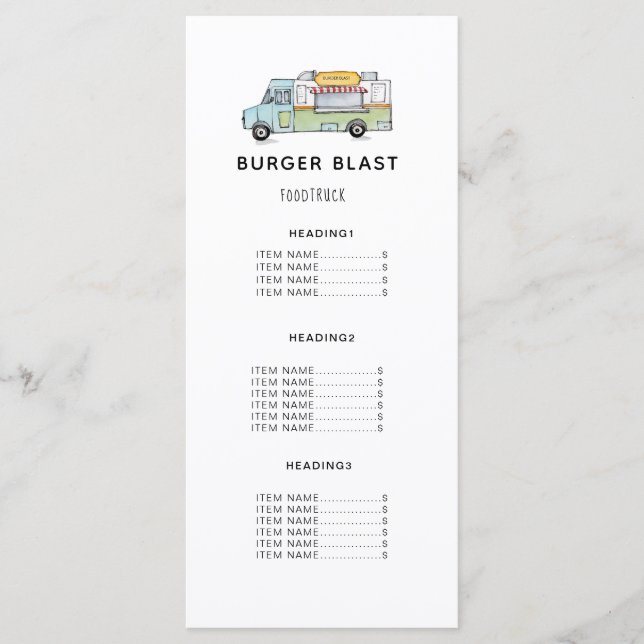 Carte Menu du logo du camion alimentaire (Devant)