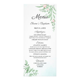 Carte menu Dusty Blue Eucalyptus Greenery Baptism