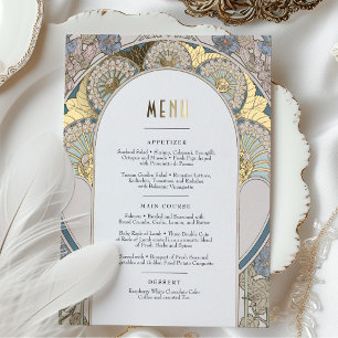 Carte menu Dusty Blue Gold Art Nouveau Mucha