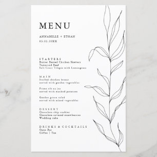 Carte menu Feuille de feuillage de trait de trait