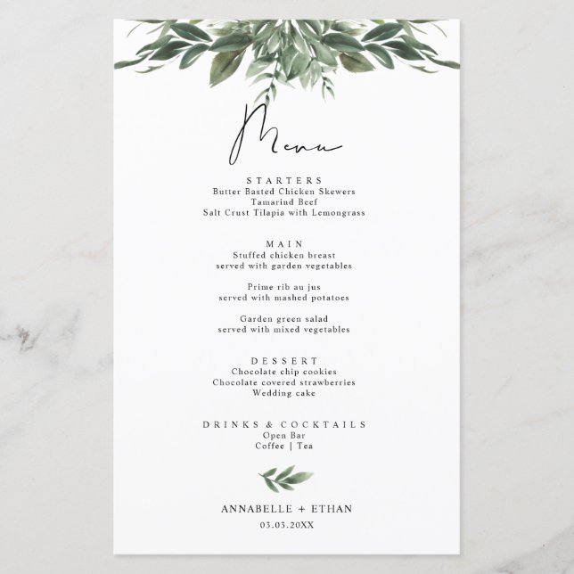 Carte menu Feuilles de feuillage (Devant)