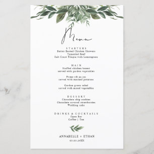 Carte menu Feuilles de feuillage