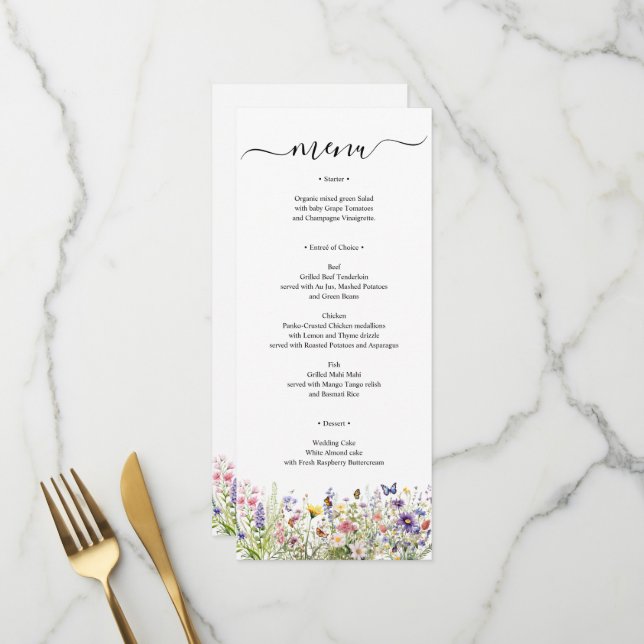 Carte Menu Fleur sauvage été personnalisée (Devant/Arrière en situation)