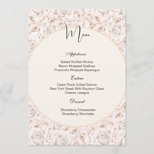 Carte Menu Fleurs Roses Blanches Vintage (Devant)