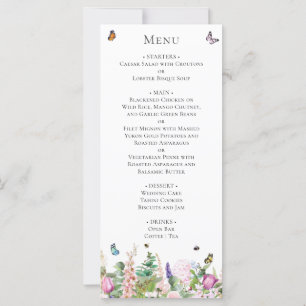 Carte menu Fleurs violettes roses avec papillons