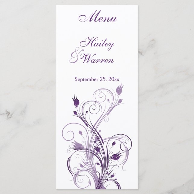 Carte menu Floral violet et blanc (Devant)