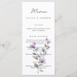 Carte Menu Mariage à script floral simple