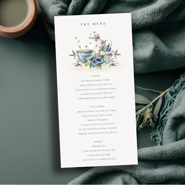 Carte menu Mariage Aqua Blue Floral Tasses à thé (Créateur téléchargé)
