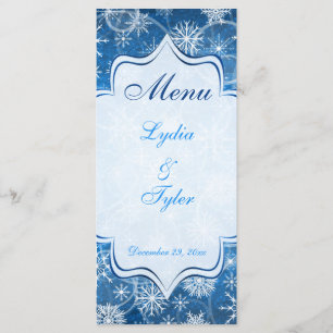 Carte menu Mariage Blue and White Snow Flakes