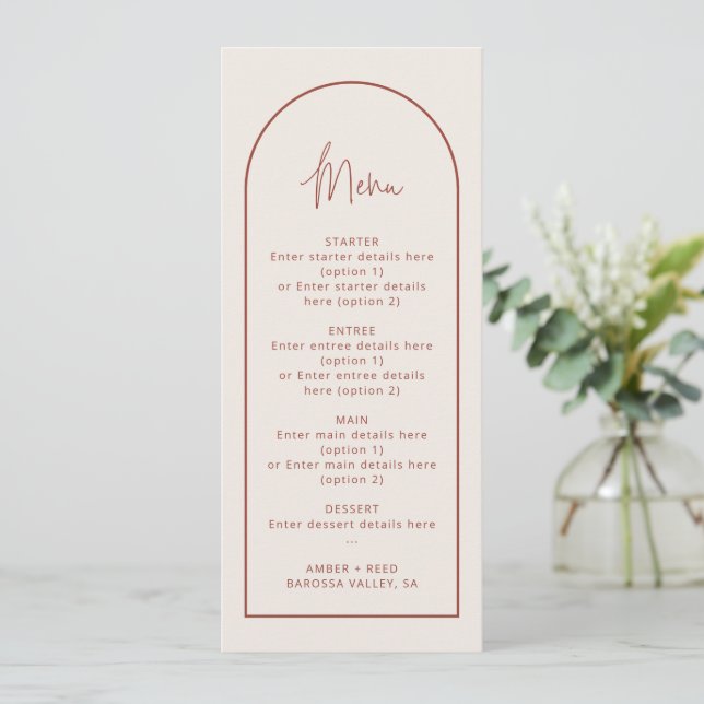 Carte menu Mariage Cream & Terracotta Arch (Debout devant)
