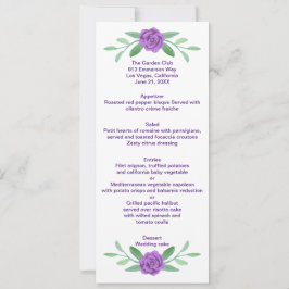 Carte menu Mariage de feuillage de fleurs violette
