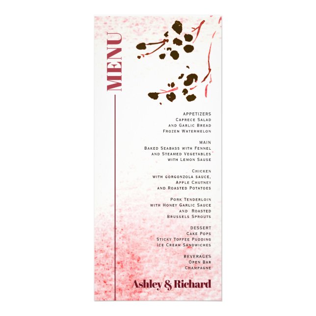 Carte menu mariage de la branche aquarelle Japandi (Devant)