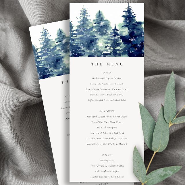 Carte Menu Mariage de la forêt de pins d'hiver (Créateur téléchargé)