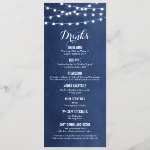 Carte menu Mariage de la Marine Blue String Lights
