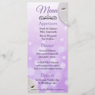 Carte Menu Mariage Dollar de sable océanique viole