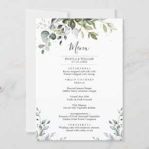 Carte menu Mariage Eucalyptus Watercolor Diner