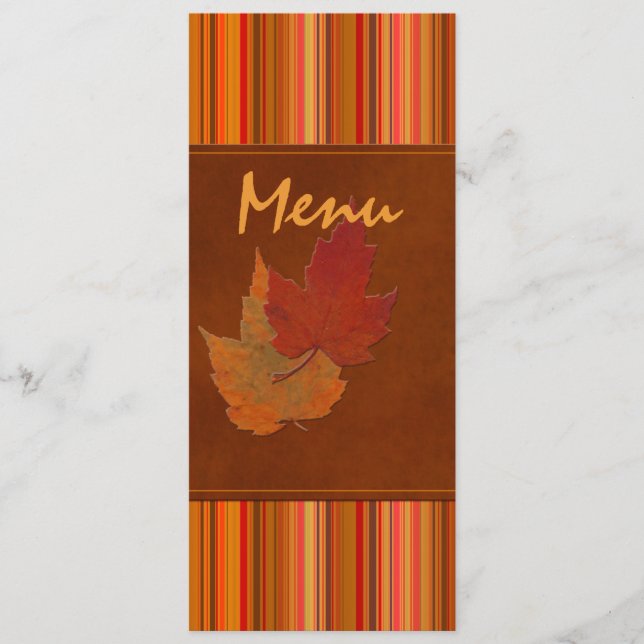 Carte menu Mariage Feuilles et rayures d'automne (Devant)