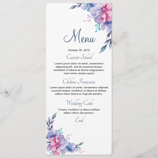 Carte menu Mariage Floral (Devant)