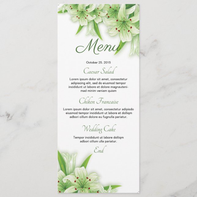 Carte menu Mariage Floral (Devant)