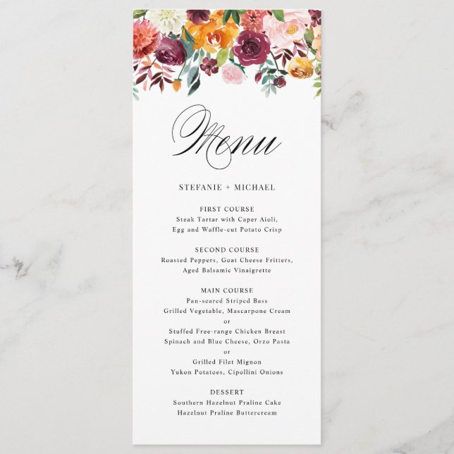 Carte menu Mariage Floral (Devant)