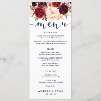 Carte menu Mariage Floral de la marine bourguignon