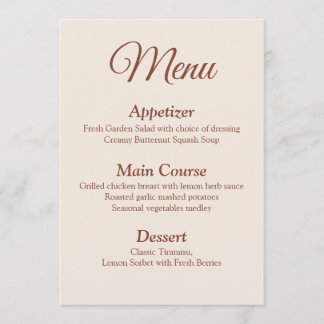 Carte menu Mariage Monogram Terracotta