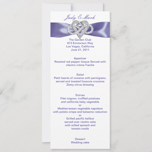 Carte Menu Mariage Purple Blue Infinity Heart (Devant)