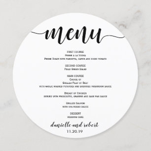 Carte Menu Mariage Rond Pour Plate