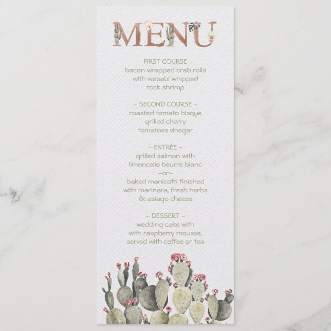 Carte menu Mariage Terra Cotta et Cactus (Devant)
