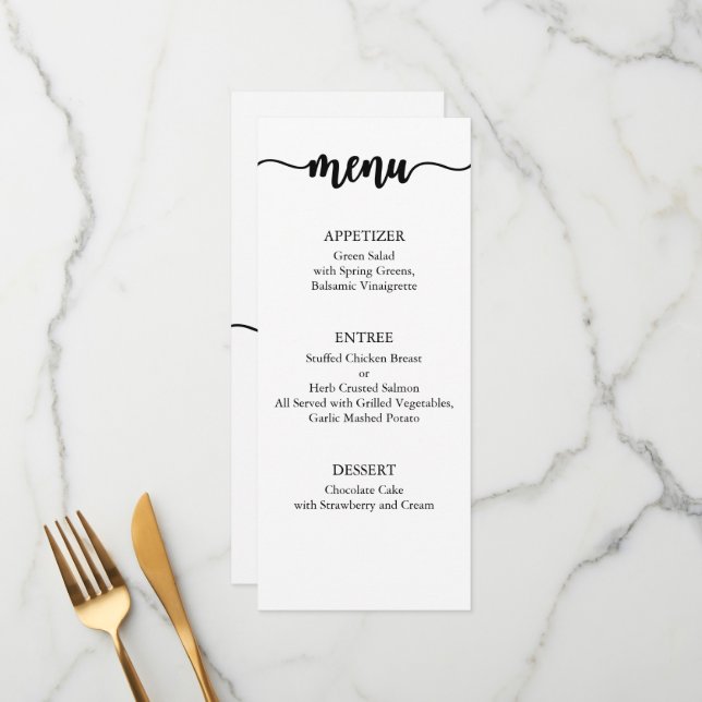 Carte Menu, Menu Mariage, Dîner, Déjeuner (Devant/Arrière en situation)
