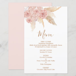 Carte Menu Pampas Grass rose Boho Chic