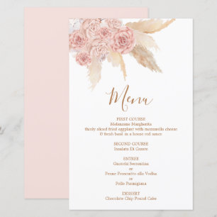 Carte Menu Pampas Grass rose Boho Chic