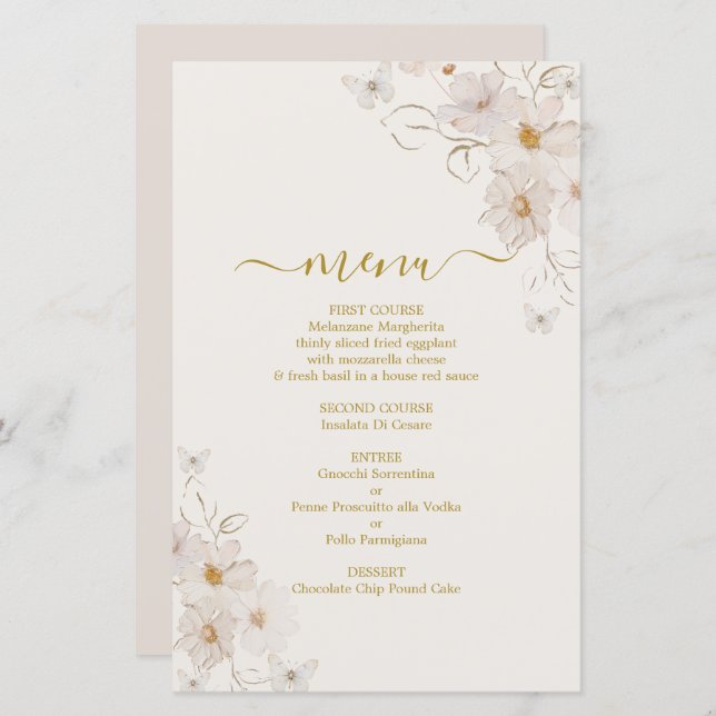 Carte menu Papillons (Devant / Derrière)