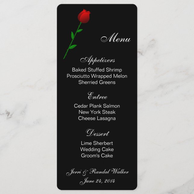 Carte menu Rose rouge (Devant)
