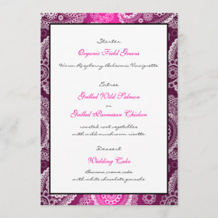 Carte Menu Rose Shimmer Satin Blanche dentelle Pai