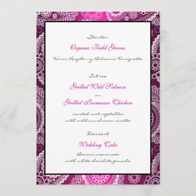 Carte Menu Rose Shimmer Satin Blanche dentelle Pai (Devant)