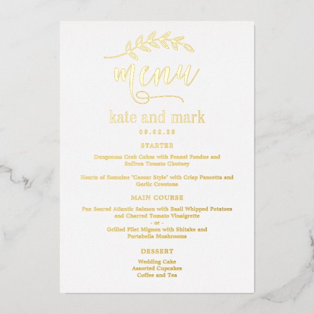Carte menu rustique Elegance REAL FOIL Elégante (Recto)
