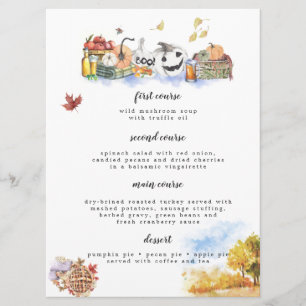 Carte menu Thanksgiving Rustique Watercolor