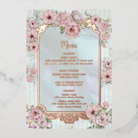 Carte menu vintage Aqua Peony Mariage Foil