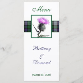Carte menu violet, vert, blanc, tatan et chardon