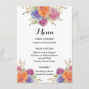 Carte menu Watercolor Floral Bright