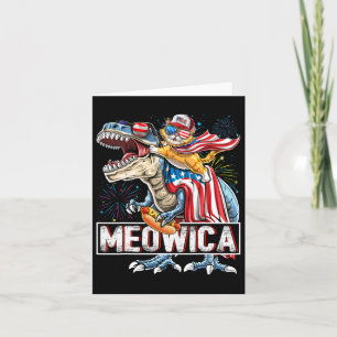 Carte Meowica Cat T Rex Dinosaur 4 juillet Fl américain