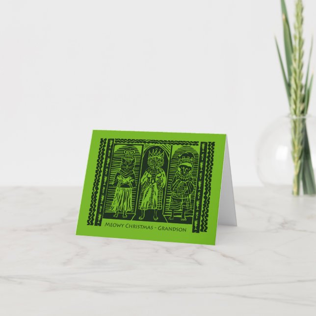 Carte Meowny Noël pour Grand-fils, trois chats sages (Devant)