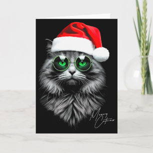 Carte Meowy Catmas Drôle Cool Noël Chat Chapeau Santa Gr